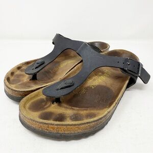 Birkenstock Black Leather GIZEH Cork Sandals Womens Size 38 EUR / 7 US